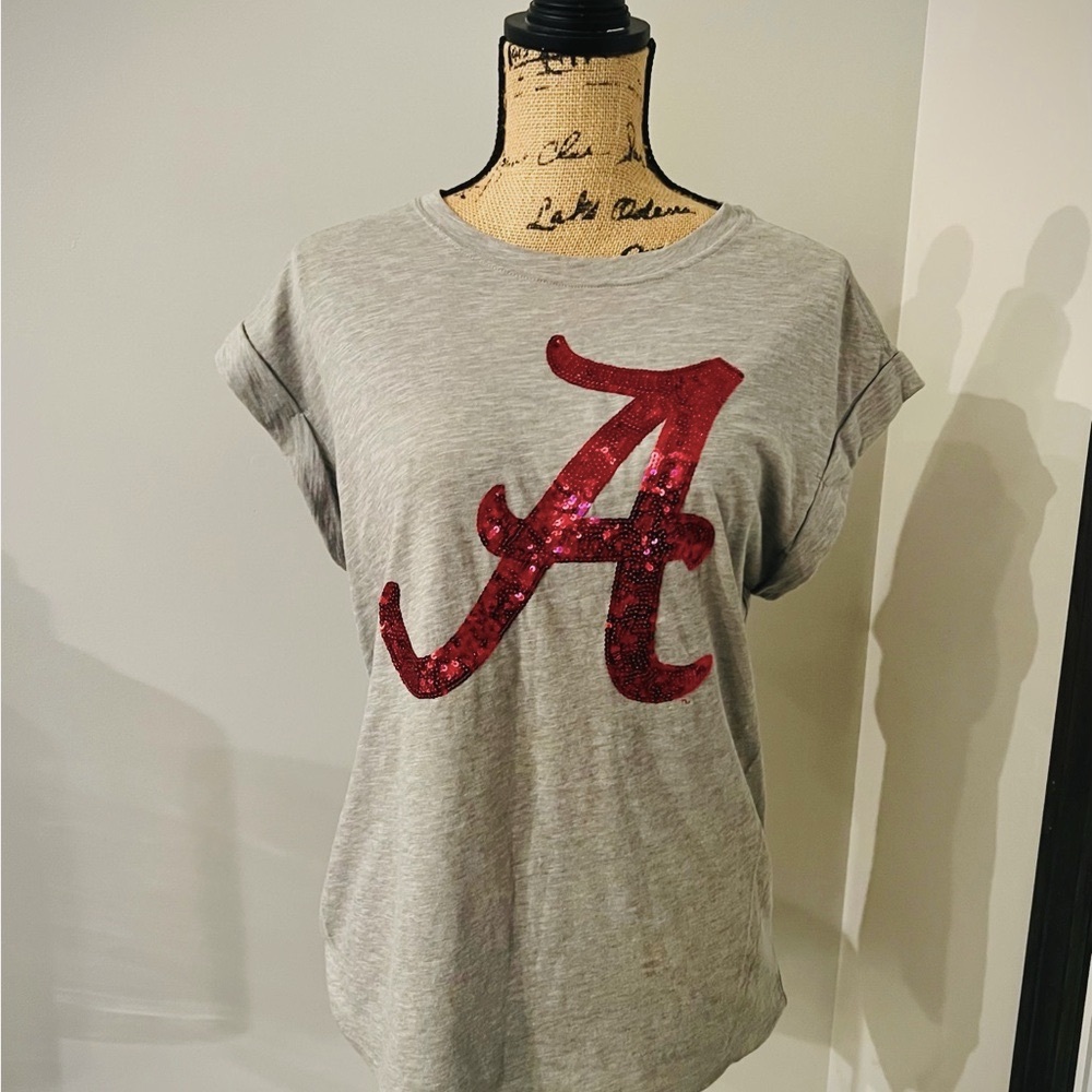 PINK Gray T-Shirt w/red sequin Alabama Rolltide letter NWOT